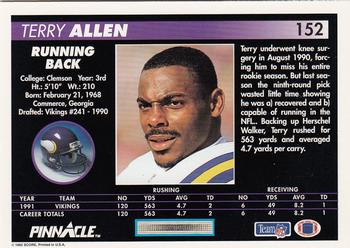 1992 Pinnacle #152 Terry Allen Back