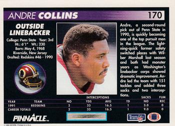 1992 Pinnacle #170 Andre Collins Back