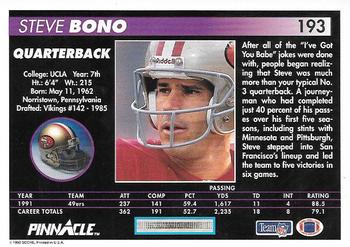 1992 Pinnacle #193 Steve Bono Back
