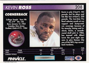 1992 Pinnacle #208 Kevin Ross Back