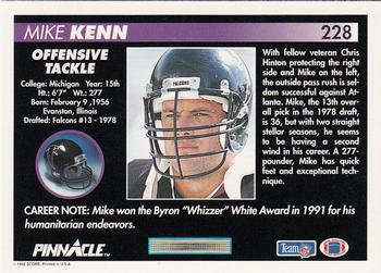 1992 Pinnacle #228 Mike Kenn Back