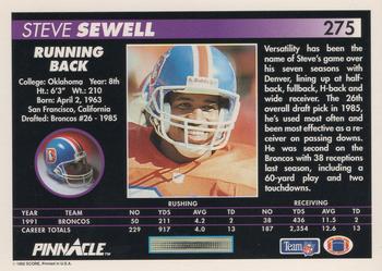1992 Pinnacle #275 Steve Sewell Back
