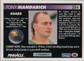 1992 Pinnacle #284 Tony Mandarich Back