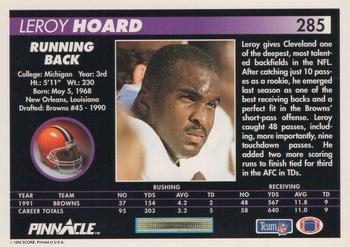 1992 Pinnacle #285 Leroy Hoard Back