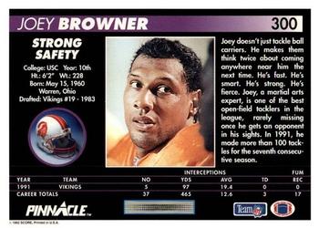 1992 Pinnacle #300 Joey Browner Back