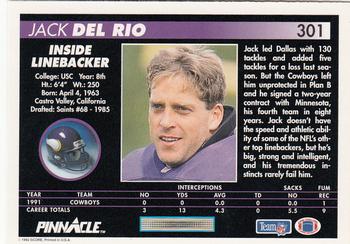 1992 Pinnacle #301 Jack Del Rio Back