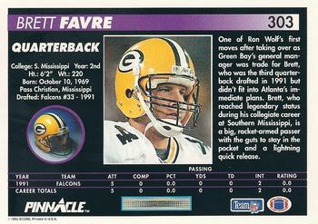 1992 Pinnacle #303 Brett Favre Back