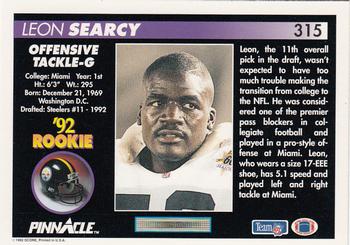 1992 Pinnacle #315 Leon Searcy Back