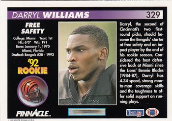 1992 Pinnacle #329 Darryl Williams Back