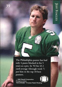 1992 Playoff #39 Jeff Feagles Back