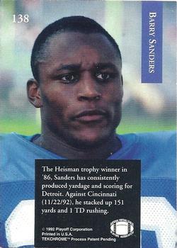 1992 Playoff #138 Barry Sanders Back