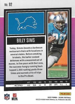2022 Score - Gold #92 Billy Sims Back