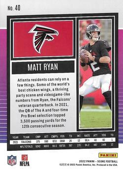 2022 Score - Red #40 Matt Ryan Back