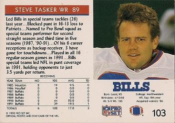 1992 Pro Set #103 Steve Tasker Back