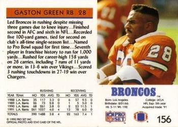 1992 Pro Set #156 Gaston Green Back