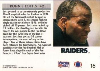 1992 Pro Set #16 Ronnie Lott Back