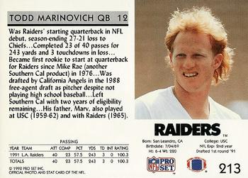 1992 Pro Set #213 Todd Marinovich Back
