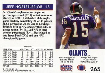 1992 Pro Set #265 Jeff Hostetler Back