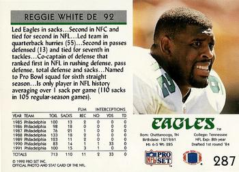 1992 Pro Set #287 Reggie White Back