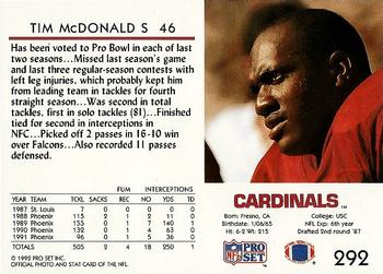 1992 Pro Set #292 Tim McDonald Back