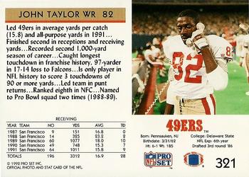 1992 Pro Set #321 John Taylor Back