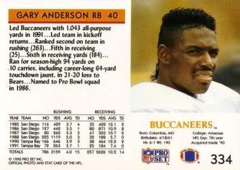1992 Pro Set #334 Gary Anderson Back