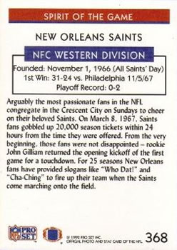 1992 Pro Set #368 New Orleans Saints Back
