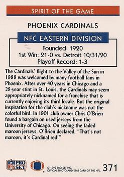1992 Pro Set #371 Phoenix Cardinals Back