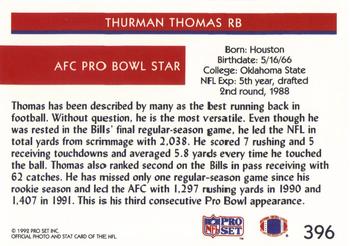 1992 Pro Set #396 Thurman Thomas Back