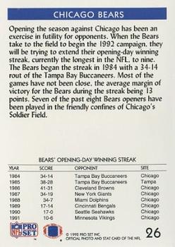 1992 Pro Set #26 Chicago Bears Back