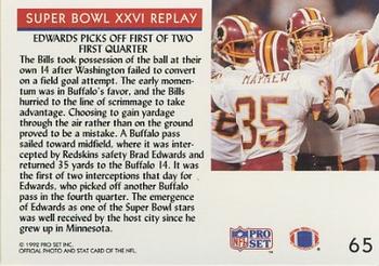 1992 Pro Set #65 Super Bowl XXVI Replay Back