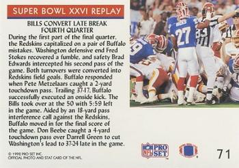 1992 Pro Set #71 Super Bowl XXVI Replay Back