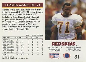 1992 Pro Set #81 Charles Mann Back