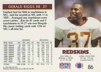 1992 Pro Set #86 Gerald Riggs Back
