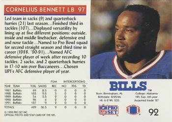 1992 Pro Set #92 Cornelius Bennett Back