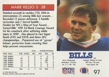 1992 Pro Set #97 Mark Kelso Back