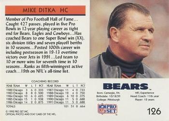 1992 Pro Set #126 Mike Ditka Back