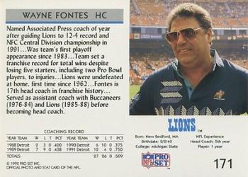 1992 Pro Set #171 Wayne Fontes Back