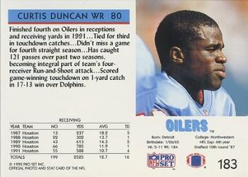 1992 Pro Set #183 Curtis Duncan Back