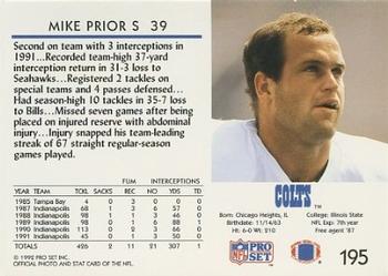 1992 Pro Set #195 Mike Prior Back