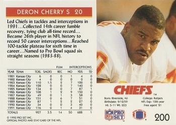 1992 Pro Set #200 Deron Cherry Back