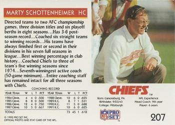 1992 Pro Set #207 Marty Schottenheimer Back