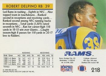 1992 Pro Set #218 Robert Delpino Back