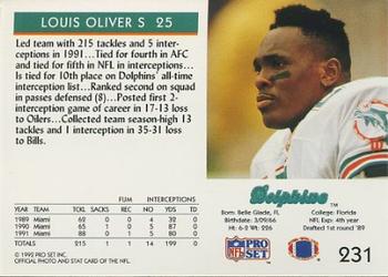 1992 Pro Set #231 Louis Oliver Back