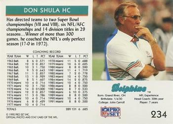 1992 Pro Set #234 Don Shula Back