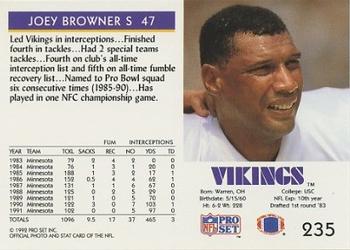1992 Pro Set #235 Joey Browner Back