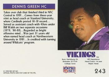 1992 Pro Set #243 Dennis Green Back