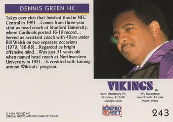 1992 Pro Set #243 Dennis Green Back
