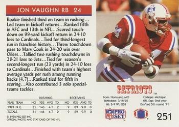 1992 Pro Set #251 Jon Vaughn Back