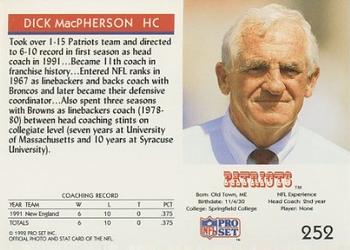 1992 Pro Set #252 Dick MacPherson Back